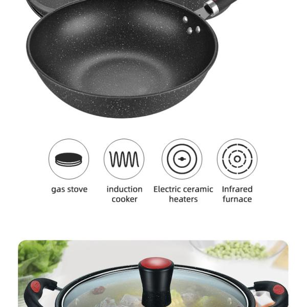 Multi Function Black Flat Bottom 3PCS Frying Non Stick Kitchen Cookware Sets