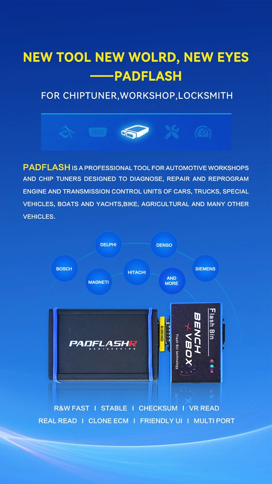 ECU TCU Programmer PADFLASH Full Version with Bluetooth and Checksum Support for Automotive Diagnostics