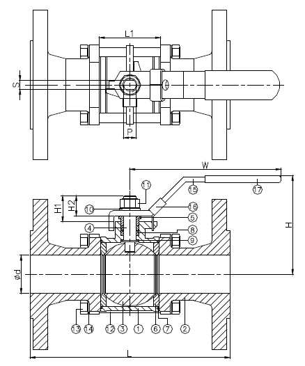 Three Piece Industrial Ball Valve , PN40 / 16 Flanged Full Port Ball Valve