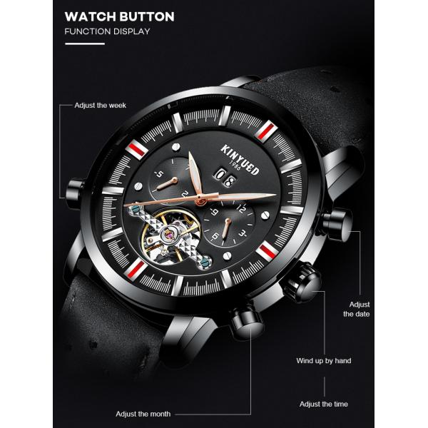 Genuine Leather Skeleton Mechanical Watch Pin Buckle Clasp Type