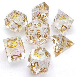 Embossed Clear Resin RPG Dice Set 7 Piece Polyhedron For Dungeon And Dragon