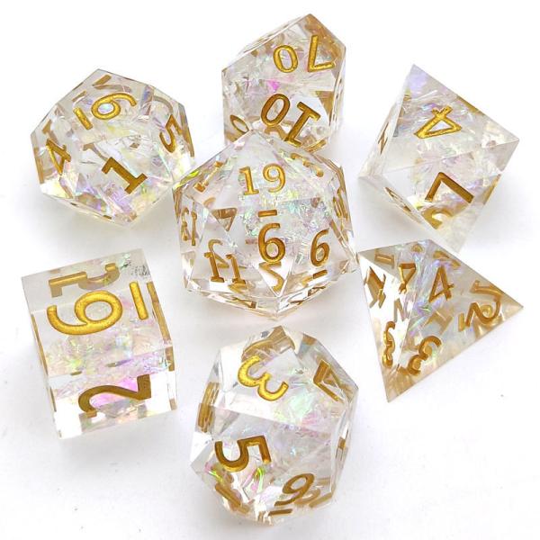 Quality Embossed Clear Resin RPG Dice Set 7 Piece Polyhedron For Dungeon And Dragon for sale