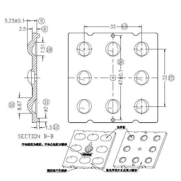 Asymmetric CREE XTE Multi LED Lens 8 In 1 Reflector Kits For LED Sreet Light