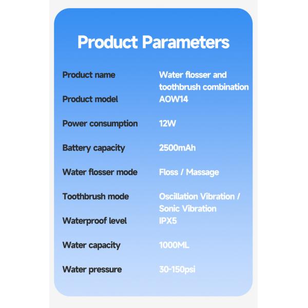 Multi-functional Flosser Oral Irrigator Sonic Vibration 60 degree Oscillation 2 IN 1 Countertop Electric Water Flosser with Toothbrush