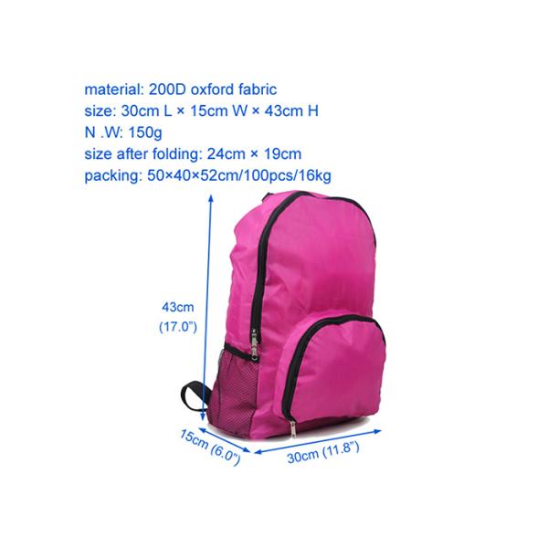 Foldaway 210d Polyester Backpack SEDEX Collapsible Travel Backpack