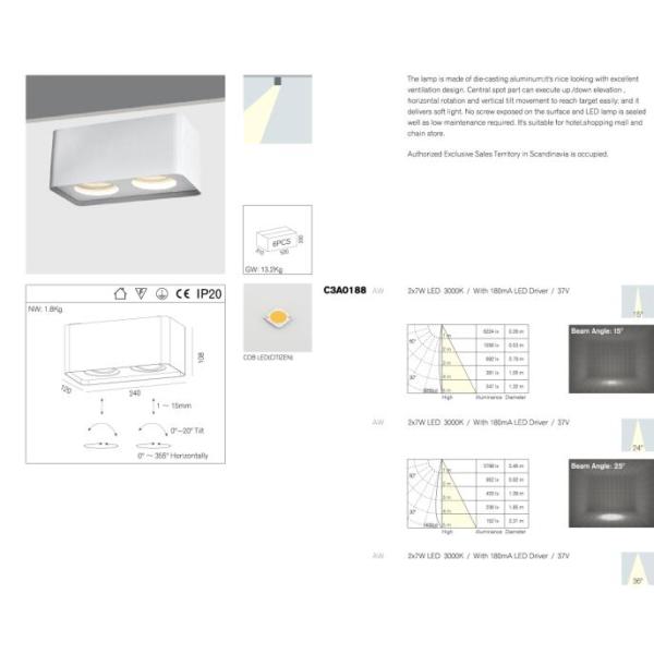 Double Head Square Surface Mount LED Lights for Art Galleries / Shopping Mall 2 * 7 W