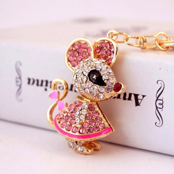 Metal Year Of The Rat Keychain 6cmx3.6cm Size Rhinestone Material