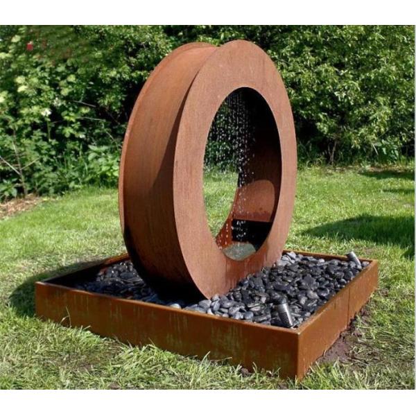 Round Waterfall Cascade Corten Steel Water Feature Fountain With LED Light