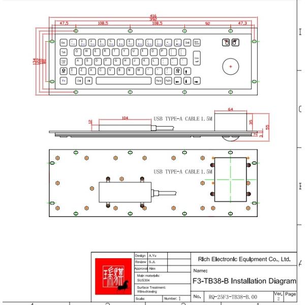 Stainless Steel Mechanical Industrial PC Keyboard With Trackball Maintenance Free