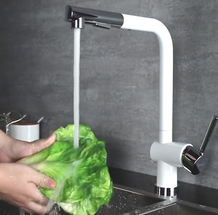 White Pull Out Rotatable Kitchen Scandinavian Copper Sink Faucet