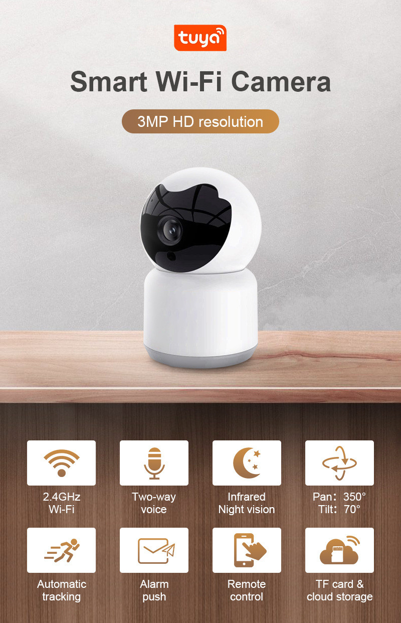 Security Tuya Smart Camera Indoor Wireless Wifi IP Camera Home Baby Monitor 3MP
