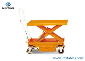 China 500kg 1102lbs Mobile Lift Tables Hydraulic Manual Mobile Single Scissor Lift Table Trolley on sale