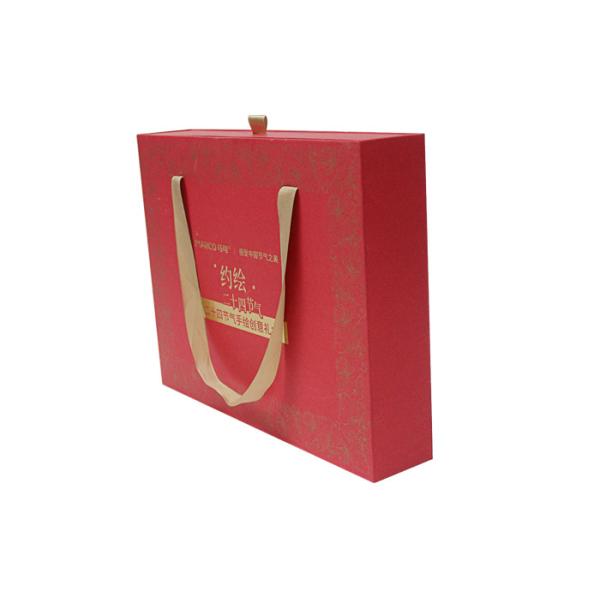 Ivory board Ribbon Handle Box Embossing and Debossing Finishing