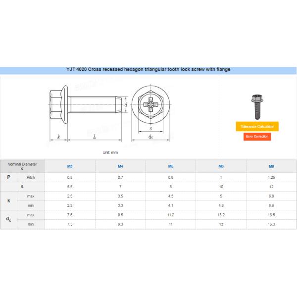 Self Tapping Cross Recessed Screw With Flange YJT 4020