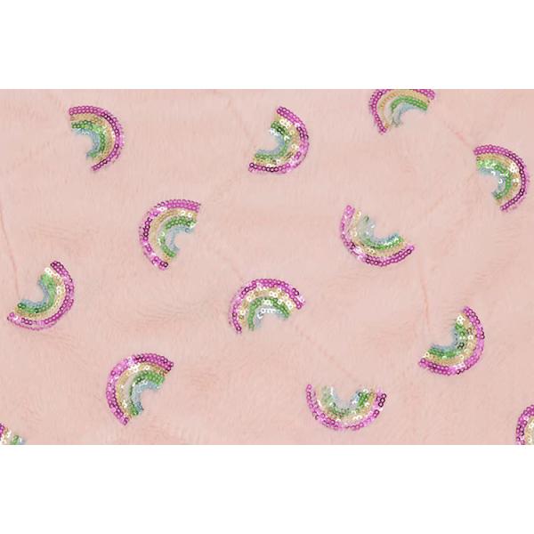 Recycled 100 Polyester Rabbit Fur Rainbow Style Sequins Embroidery on Plush Fabrics for Home Textiles