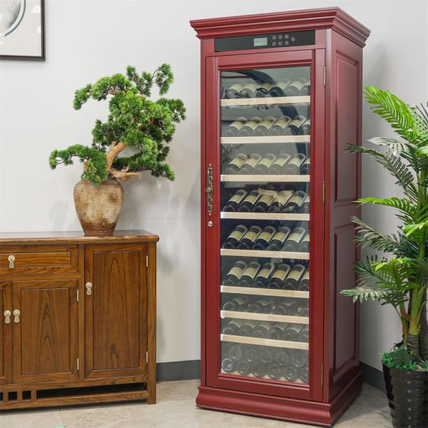 Quality Precise Temperature Controlled Red Solid Wood Wine Cooler With Locker for sale