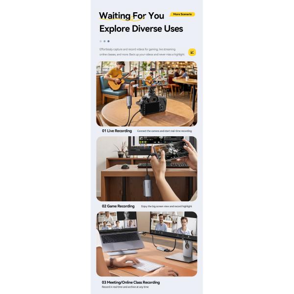 ESSAGER ES-CJK01 USB 3.0 Type C Hdmi 1080p 2K 4K Video Capture Card For PC TV Phone Laptop Camera Live Streaming Gaming