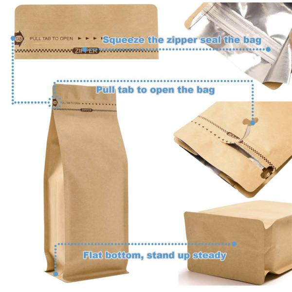 16oz 1lb Kraft Stand Up Side Gusset k Paper Bag With Pull Tab Zipper