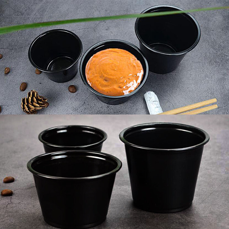 Black PP Disposable Sauce Container Food Grade High Transparency With Lids