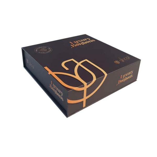 Rigid Cardboard Chocolate Bonbon Packaging Magnetic Closure With Plastic Insert