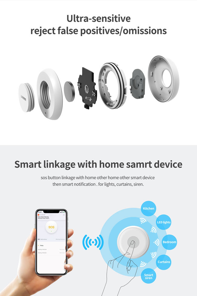CR2032 Zigbee Smart Button SOS Wireless Panic Button For Elderly Seniors Patients