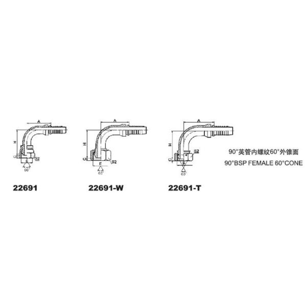 Female Hydraulic Pipe Fitting 60° Cone 22691 90° Bsp With Siver Golden Zinc