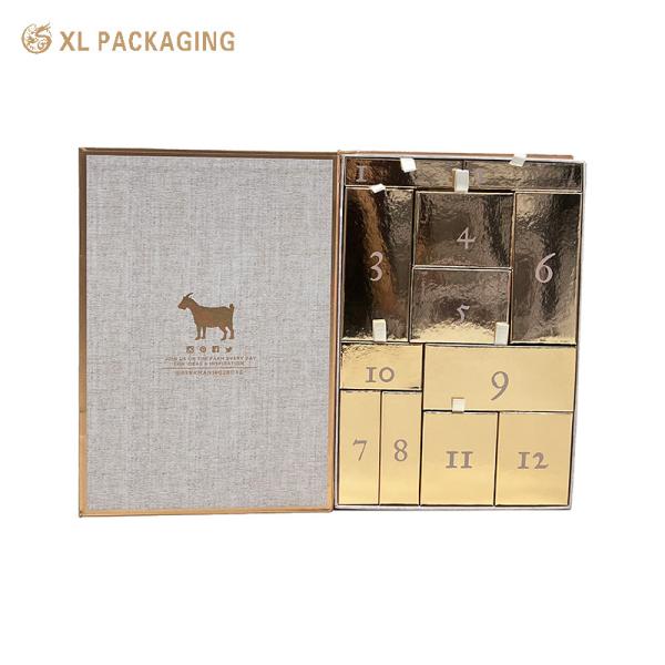 Quality Customize Advent Calendar SkinCare Box 12 Drawer Cream Lipstick Perfume Cosmetic Advent Calendar Box Gift Paper Board for sale