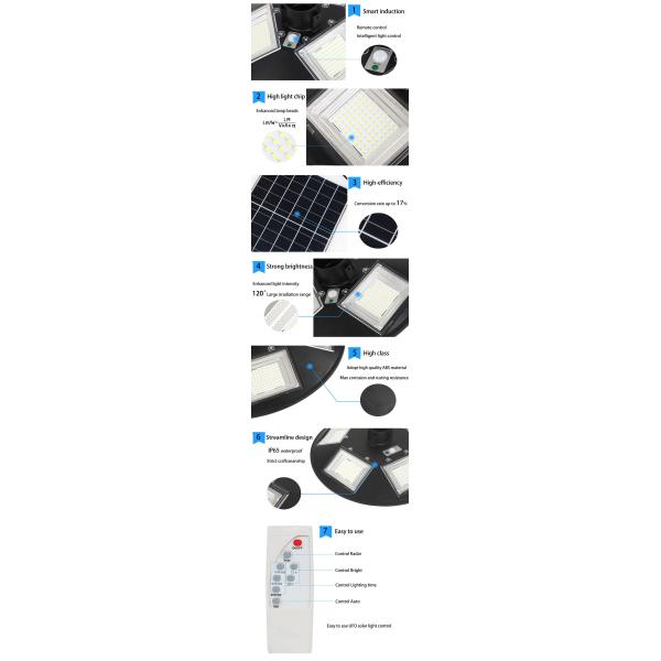 300w Ip65 LED Garden Light Fixtures Abs Housing Solar Garden Lamp With Pole