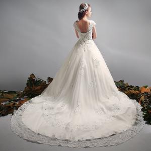 China Elegant Deep V Neck Beaded Train Wedding Dress TSLYHS003 on sale