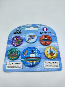 China Tinplate Custom Metal Pin Badges Space Needle Shape Safty Back Side on sale