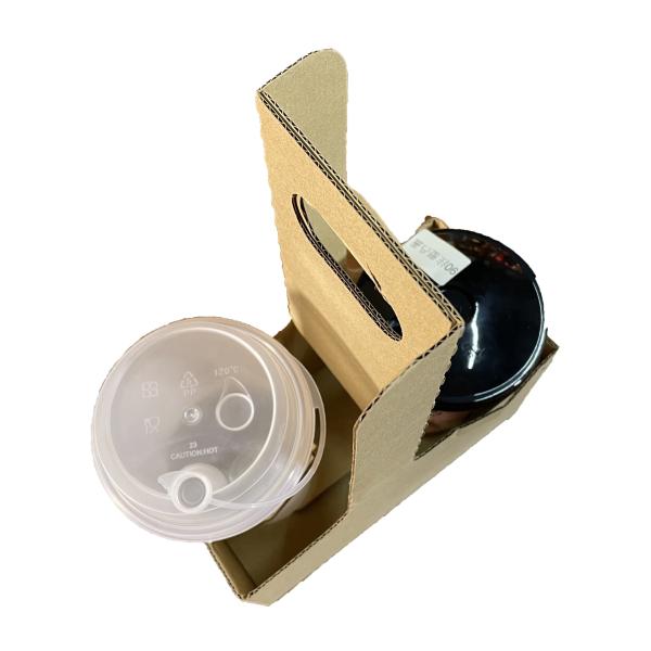 Goods in Stock Wholeasale Customized Printed Corrugated Paper 2 Coffee Cup Holder with Handle MOQ 100PCS