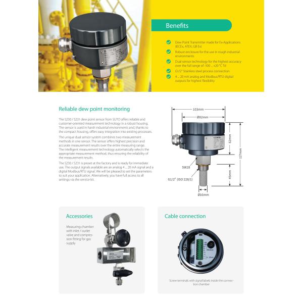 SUTO S231 Compressed Air Dew Point Transmitter For Ex