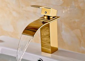 Golden Waterfall Spout Bathroom Sink Faucet ROVATE Single Handle Classic Style