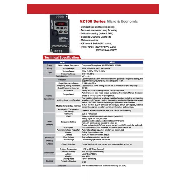 NZ100-2R2G Low Voltage Inverter 380V 2.2KW 3 Power Phase