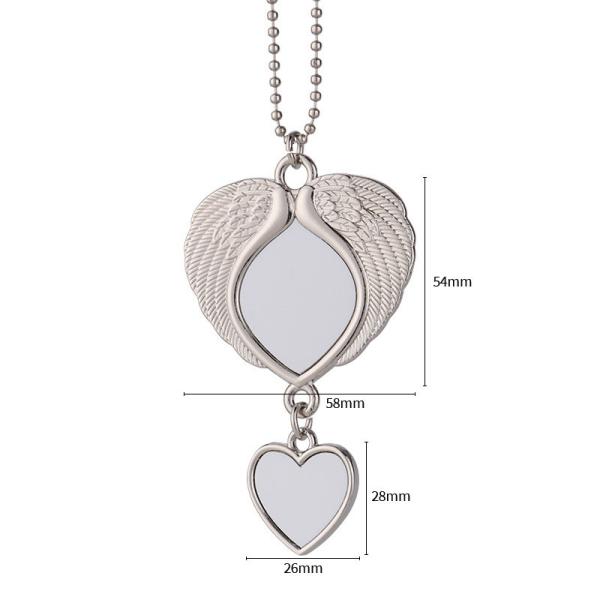 Love Memorial Pendant Heart Shape Angel Wings Metal Pendant Hanger Sublimation Car Ornament Blanks For Custom Printing