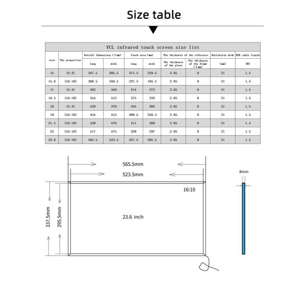 Interactive DIY IR Touch Frame 23.6 Inch 16:10 Ratio Size Customized