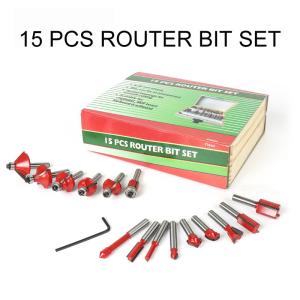 China BMR TOOLS 15pcs Carbide Router Bit Set with 1/4 Inch Shank YG-8 Tips for Wood,Plywood,PVC Tube,Plastic working on sale