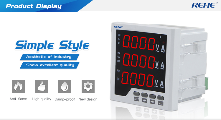 Three phase multi amp volt Hz digital panel Meter support RS485 11kv panel power meter