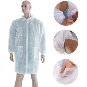 Wholesale High Quality Disposable Nonwoven Microporous White PP Fabric Lab Coat Laboratory with material non woven SPP from china suppliers