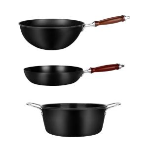 China Toxic Free 3 Piece Cookware Set Frying Pan Set 1.65kg 10cm Carbon Steel on sale