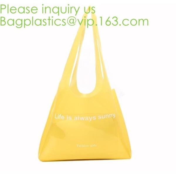 Reusable Custom Transparent PVC Shopping Bag Promotional Items Ladies Clear Plastic Beach Tote Bags Women, bagease, pack
