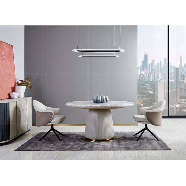 Household White Marble Round Dining Table With Turntable Stainless Steel