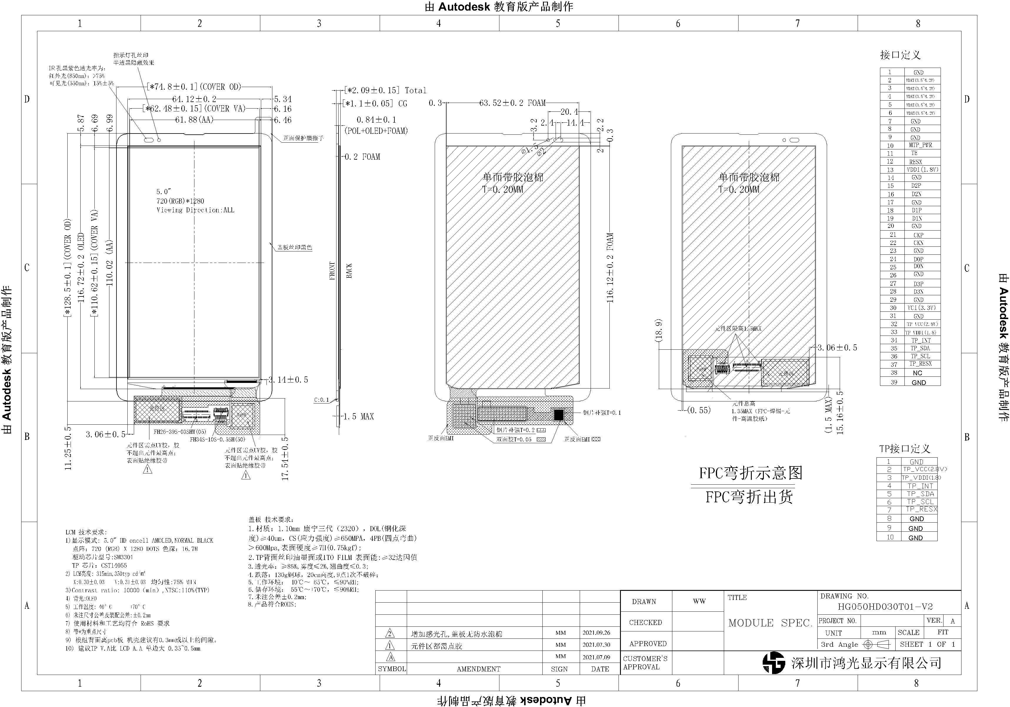 5.0 Inch AMOLED LCD Screen MIPI Interface IPS 720 X 1280 High-end mobile phone