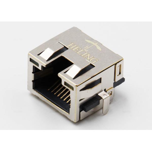 Latch Up Shielded Right Angle RJ45 Connector Thru - Hole Mounting With LED Aligned