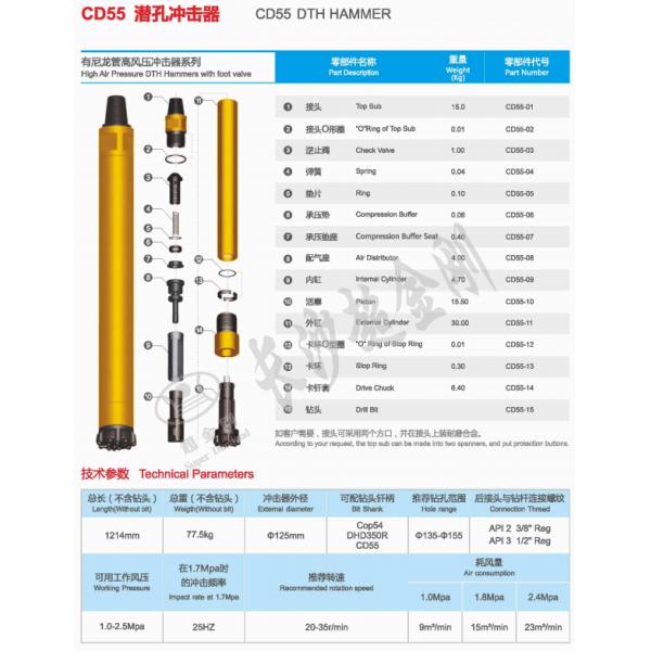 Water Well CD55 DTH Hammer And Bit With ASTM Standard And Spray Paint