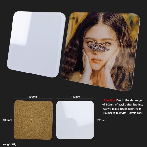 Personalized Sublimation Acrylic Coaster Blanks With Cork Back Round And Square Shape 10cm Size