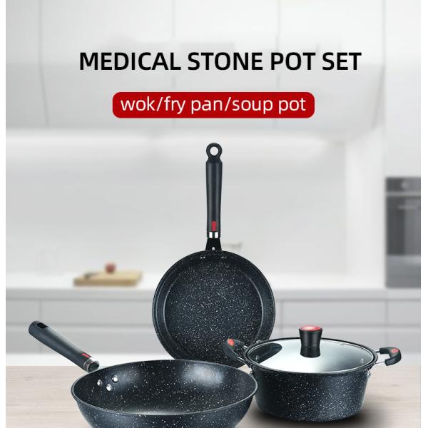 Multi Function Black Flat Bottom 3PCS Frying Non Stick Kitchen Cookware Sets