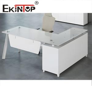 China White Customized Toughened Glass Desk Tempered Glass Computer Desk on sale
