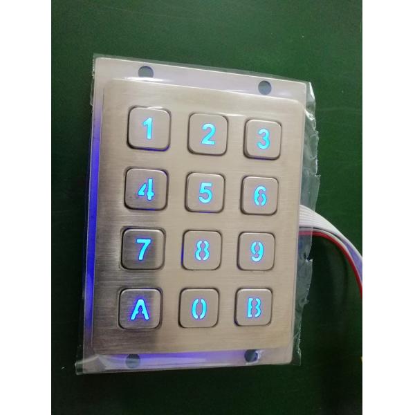 Facotry supply IP65 waterproof 3X4 matrix illuminated blue led keypad with flat key buttons