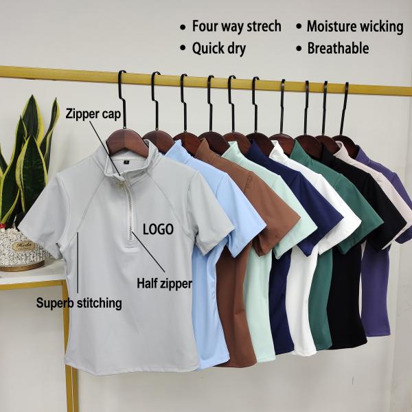 Quality 11 Colors Horse Riding Short Sleeve Shirt With Half Zipper Four Way Stretch Equestrian Base Layer for sale
